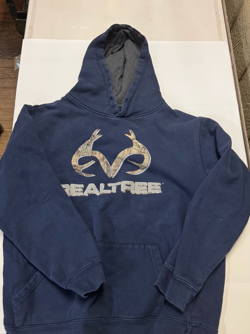 Realtree Men's Navy Blue Camo Hooded Sweatshirt size medium